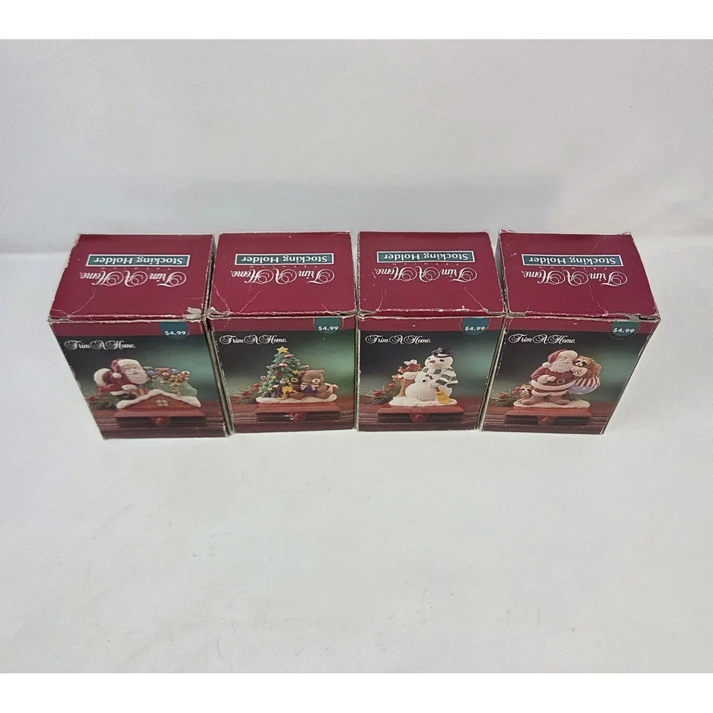 Vintage Trim A Home Kmart Resin Christmas Stocking Holders Set of 4 NIB Boxes